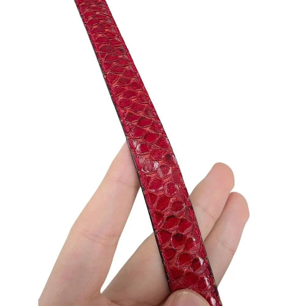 Vero‎ Pitone Red Snakeskin Leather Belt With Gold Buckle